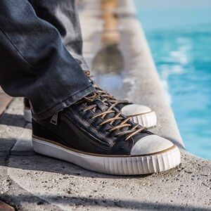 New John Varvatos Bootleg Barrett Lace Side zip Leather Sneakers.